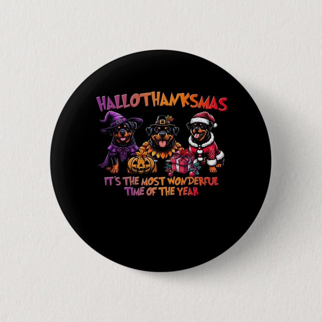 Bóton Redondo 5.08cm Rottweiler Halloween Ação de Graças viciado no Nat (Frente)