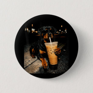 Bóton Redondo 5.08cm Rottweiler Legal Bebendo Café Gelado Arte de Cacho