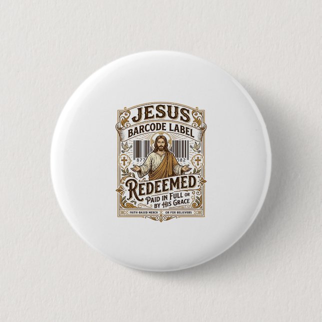 Bóton Redondo 5.08cm Rótulo de Código de Barras de Jesus Resgatado Rótu (Frente)