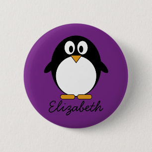 Bóton Redondo 5.08cm roxo bonito do pinguim dos desenhos animados