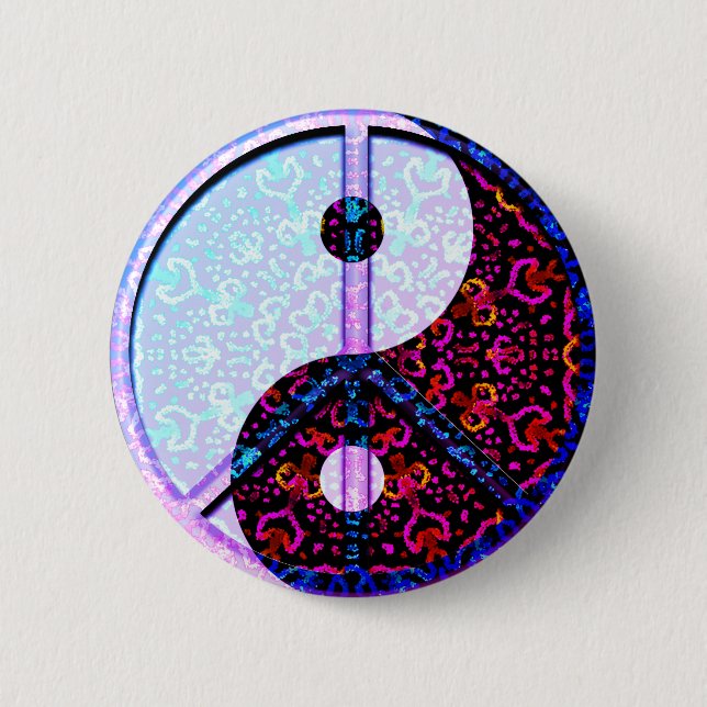 Bóton Redondo 5.08cm Roxo da mandala de Yin Yang com símbolo de paz (Frente)