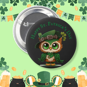 Bóton Redondo 5.08cm Rua. Coruja Verde do Dia de Patrick personalizada