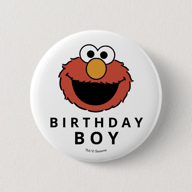 Bóton Redondo 5.08cm Rua Sésamo | Elmo - Primeiro Botão de Aniversário (Frente)