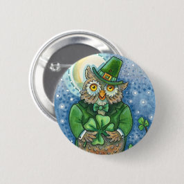 BÓTON REDONDO 5.08CM RUAS. PATRICK DAY OWL, 4 LEAF CLOVER LEPRECHAUN