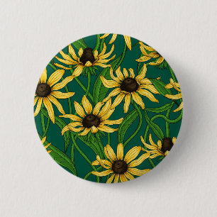 Bóton Redondo 5.08cm Rudbekia amarela em verde escuro