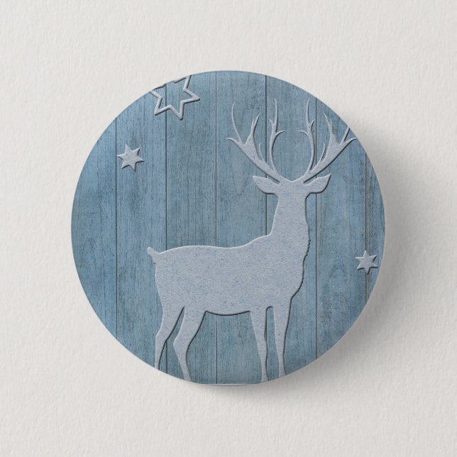 Bóton Redondo 5.08cm Rustic Blue Wood Reindet — Natal (Frente)
