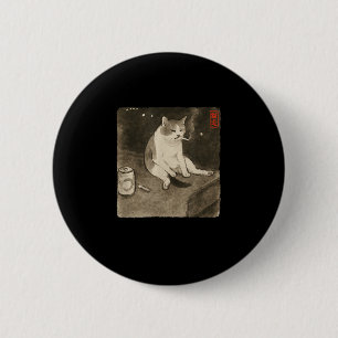 Bóton Redondo 5.08cm Sad Cat Fumante Engraçado Meme Sumi-e Kit de Arte 