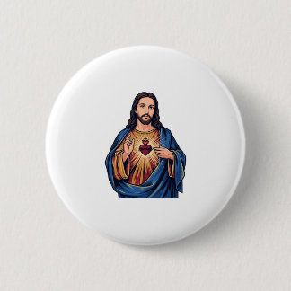 Bóton Redondo 5.08cm Sagrado Coração de Entalhe Antigo Vetor Religioso