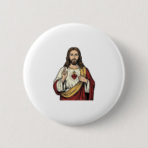Bóton Redondo 5.08cm Sagrado Coração Jesus Arte Vetorial de Gravura Vin