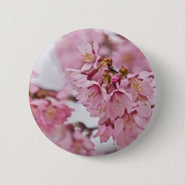Bóton Redondo 5.08cm Sakura Cherry Blossoms Rosa Pálido (Frente)