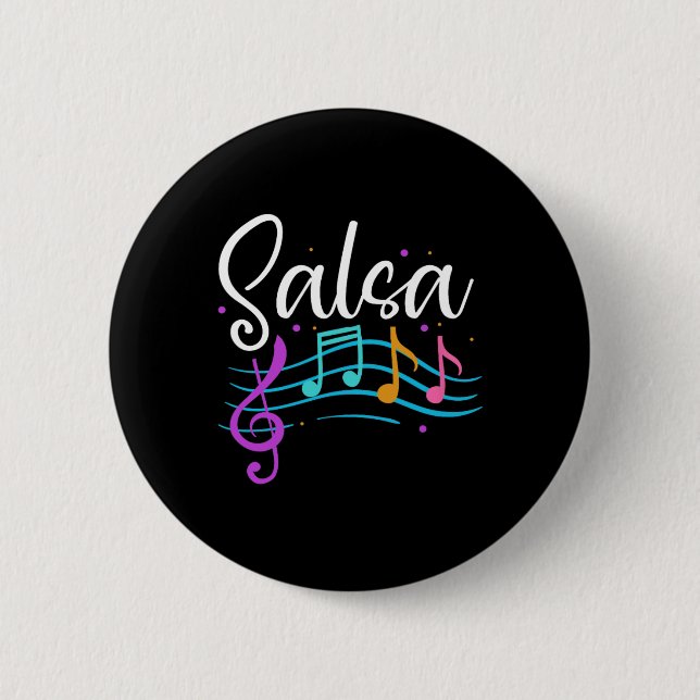 Bóton Redondo 5.08cm Salsa Musical Notes Latino Music Dance (Frente)