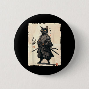 Bóton Redondo 5.08cm Samurai Cat Anime Japonês Gato De Gato Engraçado P