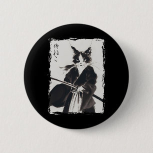 Bóton Redondo 5.08cm Samurai Cat Vintage Ukiyo E Legal Guerreiro Cat Ja