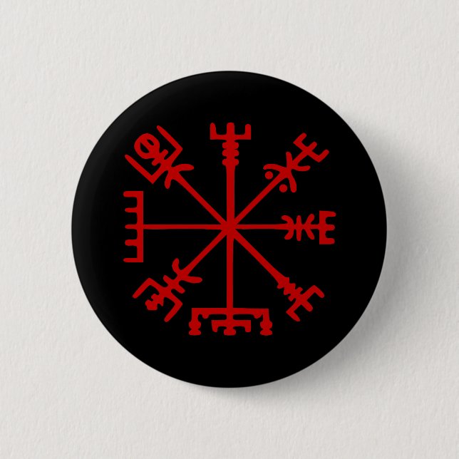 Bóton Redondo 5.08cm Sangue Red Vegvísir (Viking Compass) (Frente)