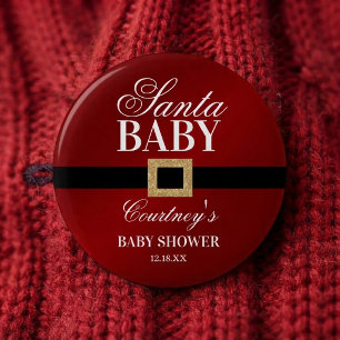 Bóton Redondo 5.08cm Santa Baby   Chás de Bebê de Natal