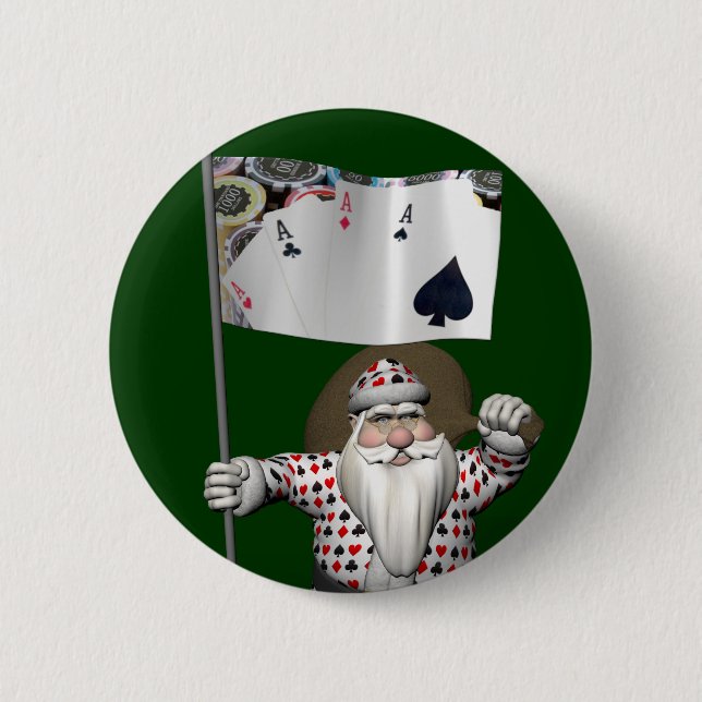 Bóton Redondo 5.08cm Santa Claus ama Jogando Poker (Frente)