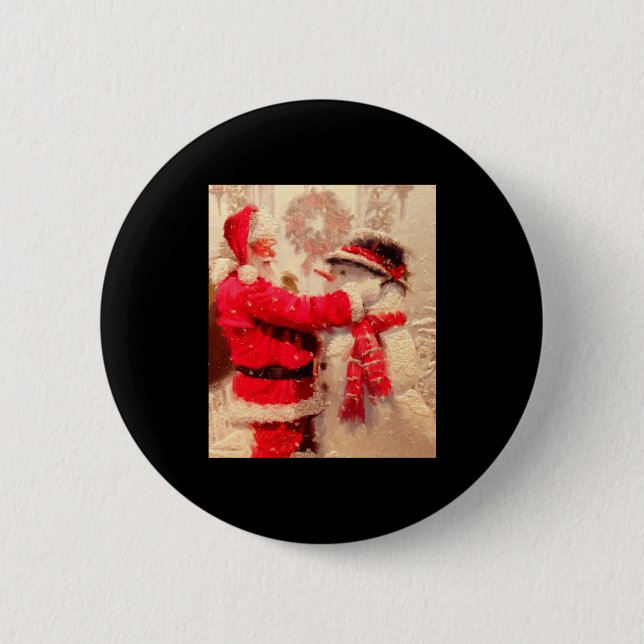 Bóton Redondo 5.08cm Santa Claus And Snowman In Snowfall  (Frente)