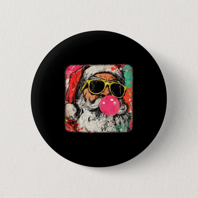Bóton Redondo 5.08cm Santa Claus Bubble Gum Merry Xmas Painting Men Wom (Frente)