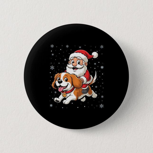 Bóton Redondo 5.08cm Santa Claus Riding Cavalier King Charles Spaniel D (Frente)