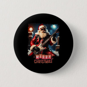 Bóton Redondo 5.08cm Santa Claus Rock Guitar Feliz Natal