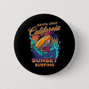 Bóton Redondo 5.08cm Santa Cruz Califórnia Surfando Esqueleto Pôr do So