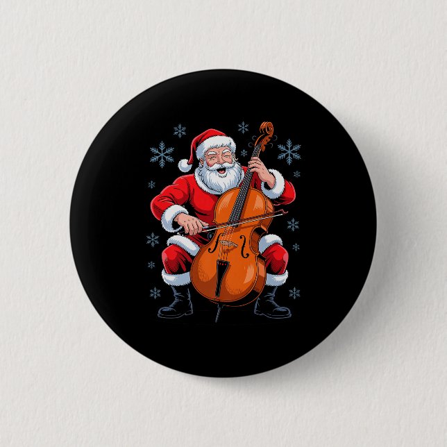 Bóton Redondo 5.08cm Santa Playing Cello Funny Holiday Chrismas Xmas Pa (Frente)