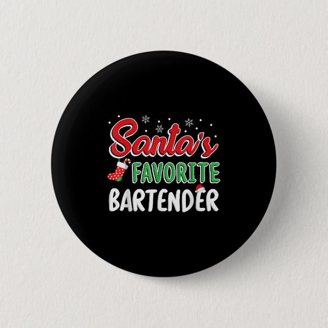 Bóton Redondo 5.08cm Santa's Favorite Bartender T Shirt Cute Xmas Party (Frente)