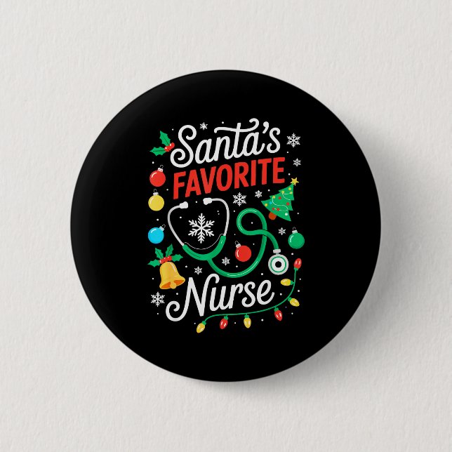 Bóton Redondo 5.08cm Santa's Favorite Nurse Shirt Men Women Funny Chris (Frente)
