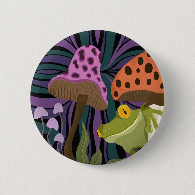 Bóton Redondo 5.08cm Sapo De Árvores E Cogumelos (Frente)