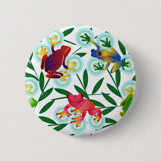 Bóton Redondo 5.08cm Sapos Bamboo Bolhas Florestas Tropicais Selva (Frente)