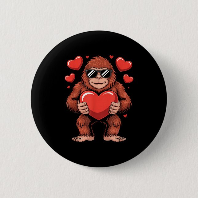 Bóton Redondo 5.08cm Sasquatch Valentine's Day - Bigfoot Heart Sungles  (Frente)