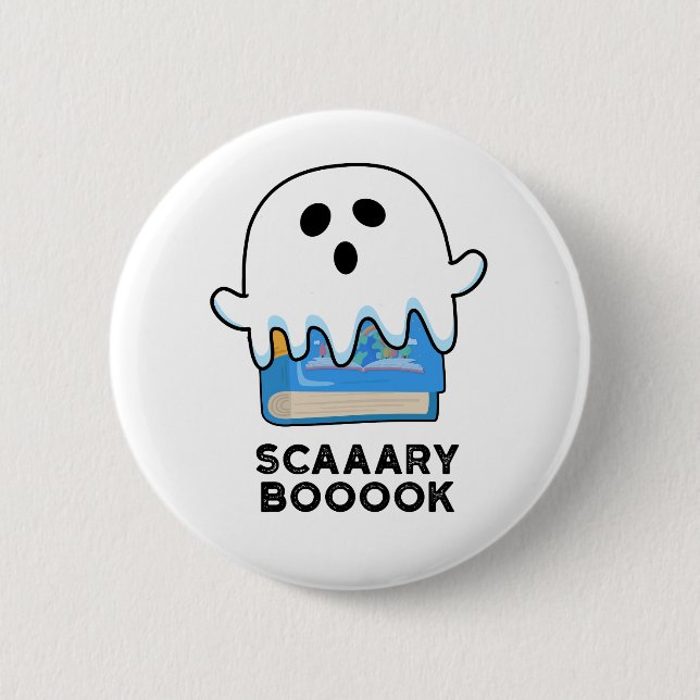 Bóton Redondo 5.08cm Scaaaary Boook Funny Ghost Book Pun (Frente)