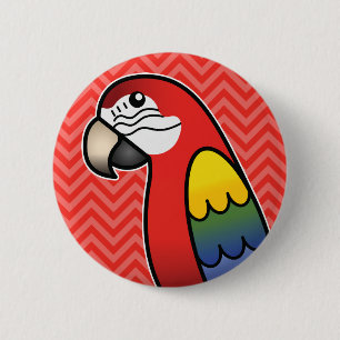 Bóton Redondo 5.08cm Scarlet Cartoon Macaw Parrot Bird