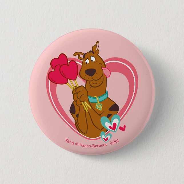 Bóton Redondo 5.08cm Scooby-Doo Holding Heart Lolipops (Frente)