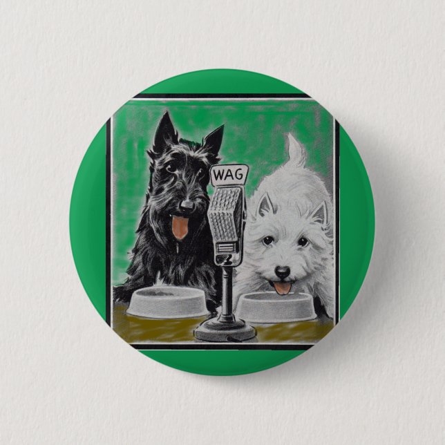 Bóton Redondo 5.08cm Scottie dog Blackie and Whitie na rádio (Frente)