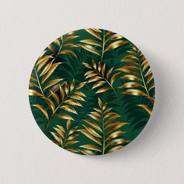 Bóton Redondo 5.08cm Seamless pattern with golden ferns (Frente)
