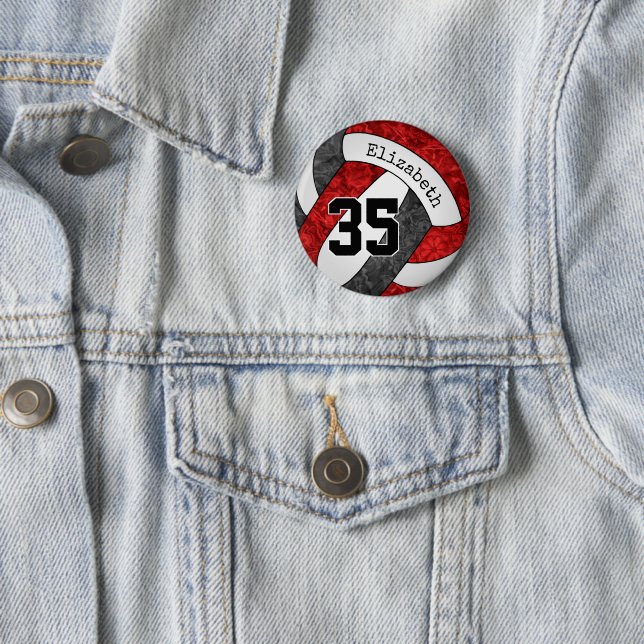 Bóton Redondo 5.08cm seleção de vôlei negra vermelha para garotas é per (In Situ)