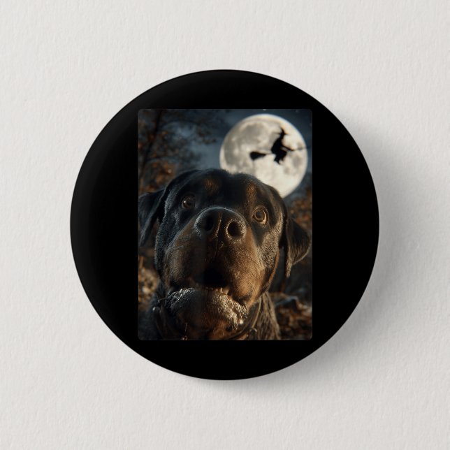 Bóton Redondo 5.08cm Selfie Engraçado de Rottweiler Lua Cheia Bruxa Voa (Frente)