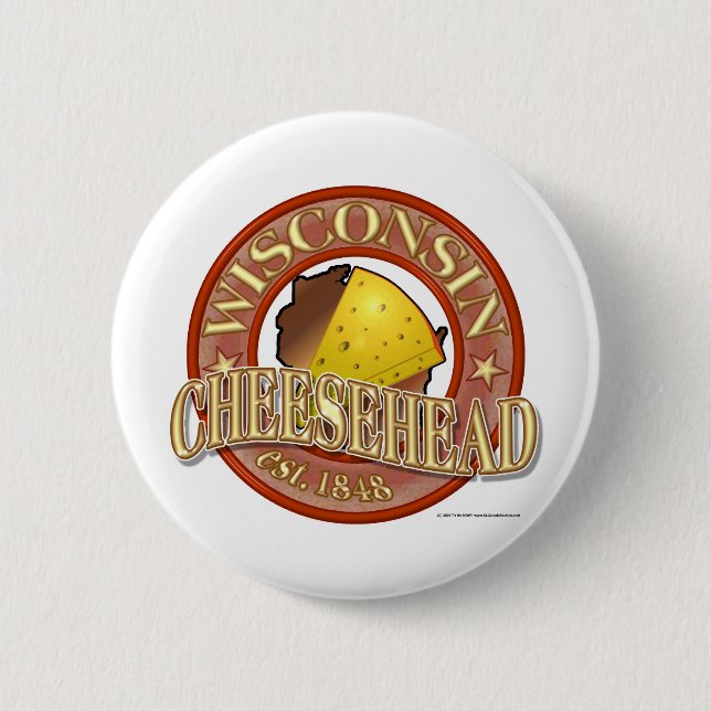 Bóton Redondo 5.08cm Selo de Wisconsin Cheesehead (Frente)