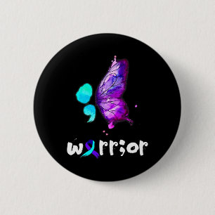 Bóton Redondo 5.08cm Semicolon Borboleta Aquarela Prevenção Suicídio