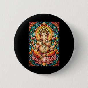 Bóton Redondo 5.08cm Senhor Ganesha Vitral Hindu Deus Hinduísmo