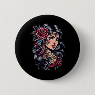 Bóton Redondo 5.08cm Senhora cigana _ Estilo Boho _ Tatuagem Arte _ Tet