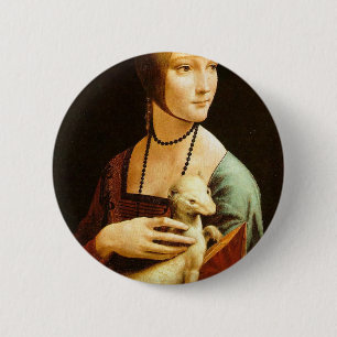 Bóton Redondo 5.08cm Senhora com um arminho por Leonardo da Vinci C.