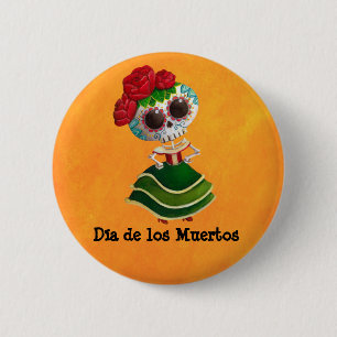 Bóton Redondo 5.08cm Senhorita morte de Diâmetro de Muertos Mexicano