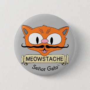 Bóton Redondo 5.08cm Señor Gato MEOWSTACHE Bigode de Desenho Animado Ga