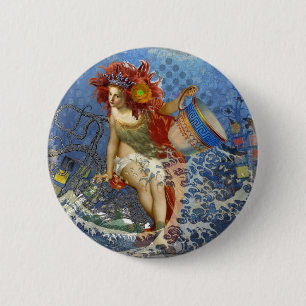 Bóton Redondo 5.08cm Sereia de Aquário Arte Azul Gótica