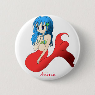 Bóton Redondo 5.08cm Sereia de Cabelo Azul e Bonita Thunder_Cove