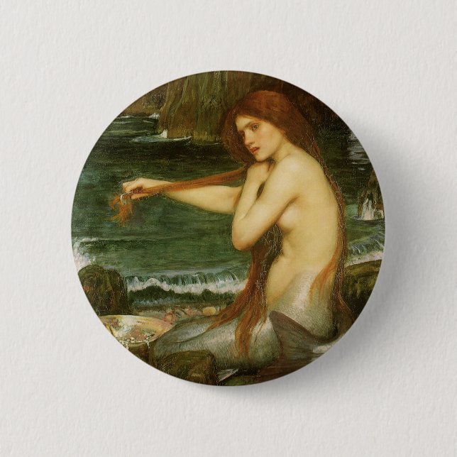 Bóton Redondo 5.08cm Sereia por John William Waterhouse (Frente)