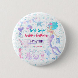 Bóton Redondo 5.08cm Sereia Sob O Mar primeiro aniversario Rosa Púrpura