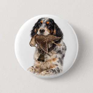 Bóton Redondo 5.08cm Setter Inglês, Caça à Galinhola, Arte Canina